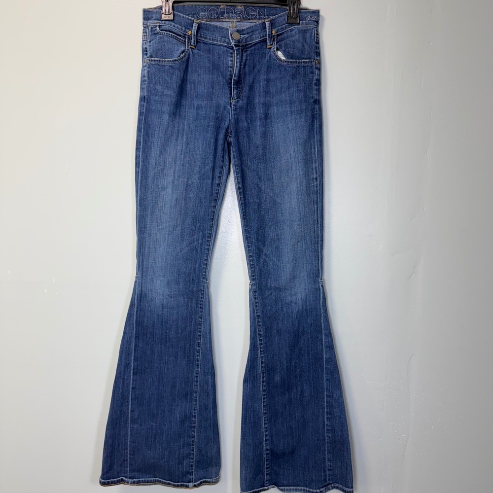 Goldsign Women Medium‎ Wash Flare Leg Denim Jeans Made in USA Size 29